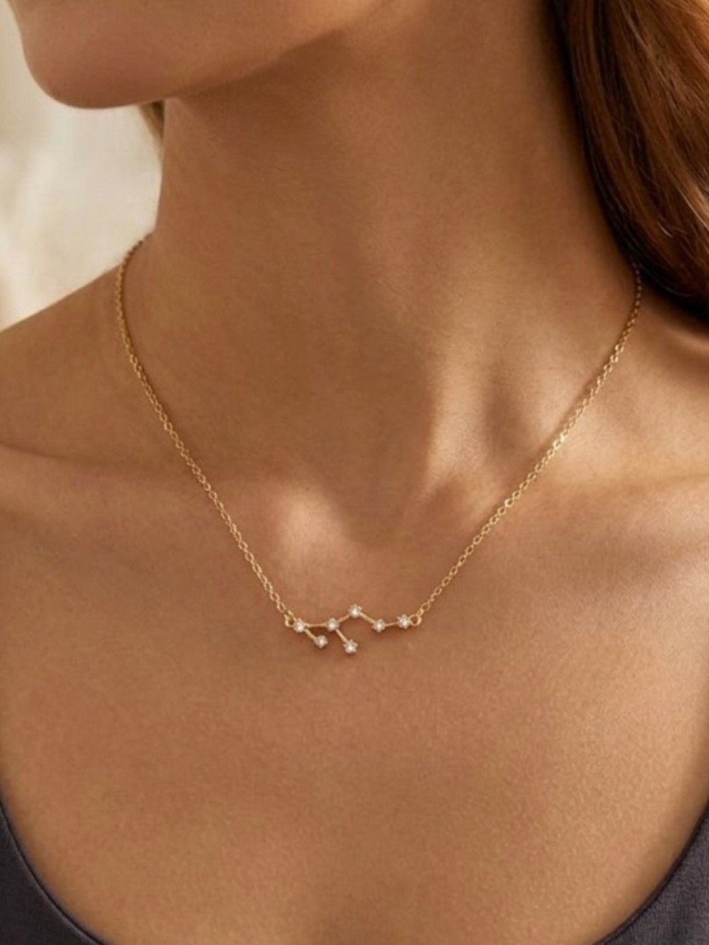 Leo Zodiac Constellation Pendant Necklace with Rhinestones